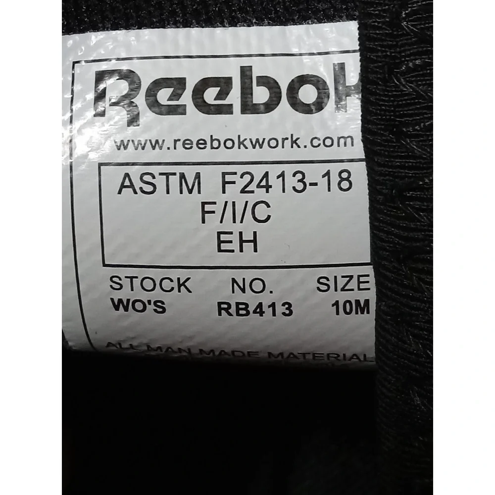 Reebok Men's Safety Toe Work Shoes Black White Mens 8 Women 10 ASTM F2413-18